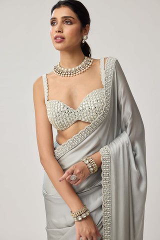Powder gray chiffon sari and blouse