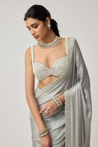 Powder gray chiffon sari and blouse