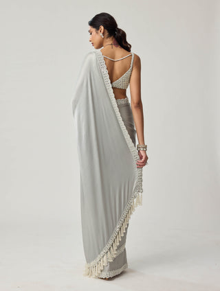 Powder gray chiffon sari and blouse