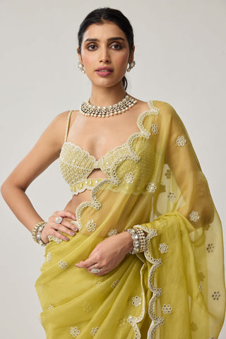 Fern green organza sari and blouse