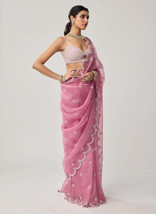 Onion pink organza sari and blouse