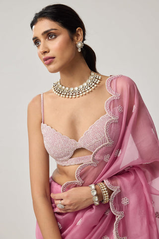 Onion pink organza sari and blouse