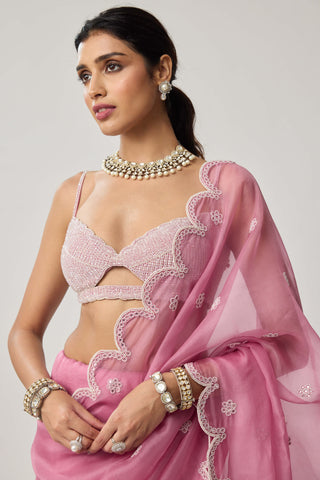 Onion pink organza sari and blouse