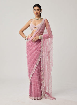 Onion pink net sari and blouse