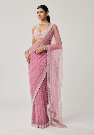 Onion pink net sari and blouse