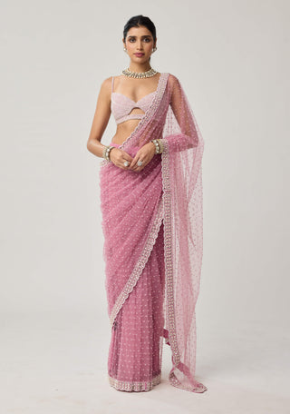Onion pink net sari and blouse
