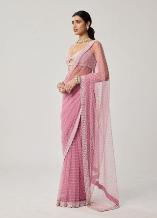 Onion pink net sari and blouse