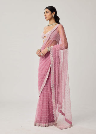 Onion pink net sari and blouse