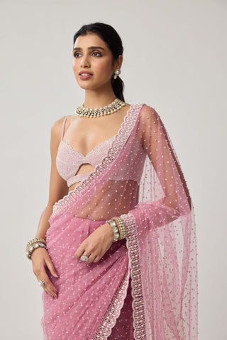 Onion pink net sari and blouse