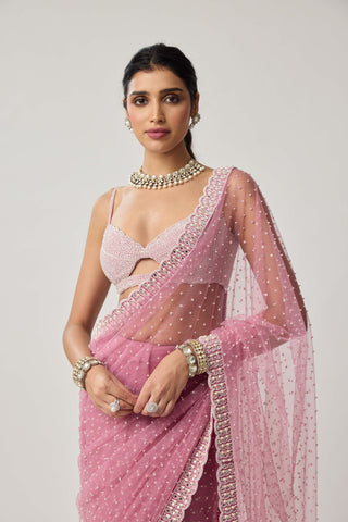 Onion pink net sari and blouse