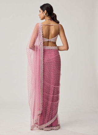 Onion pink net sari and blouse
