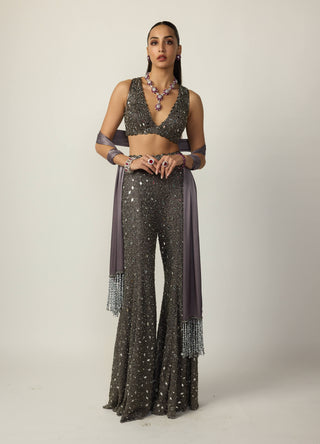 Metallic gray blouse and sharara set