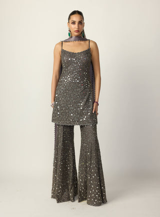 Metallic gray sharara with kurta set