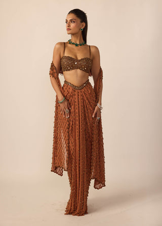Metallic copper single drop skirt set