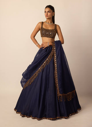 Deep blue tassel lehenga set