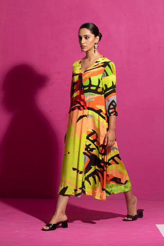 Saksham & Neharicka-Behroopiya Multicolor Midi Dress-INDIASPOPUP.COM