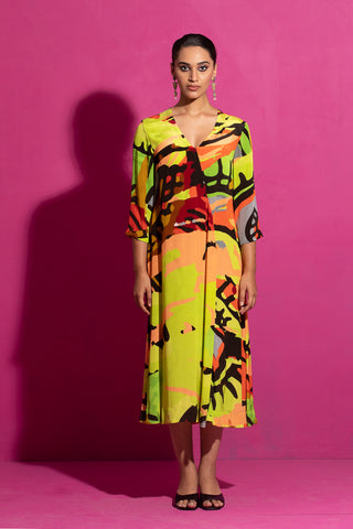 Saksham & Neharicka-Behroopiya Multicolor Midi Dress-INDIASPOPUP.COM
