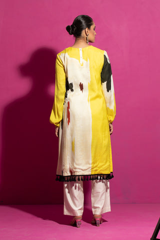 Saksham & Neharicka-Yellow Abstract Print Kurta-INDIASPOPUP.COM
