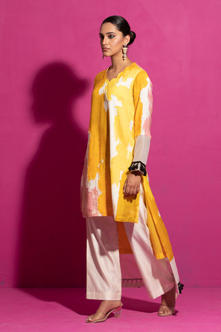Saksham & Neharicka-Yellow Abstract Print Kurta And Pant-INDIASPOPUP.COM