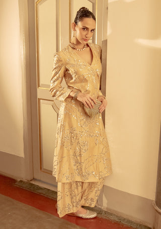 Beige embroidered kurta and pants