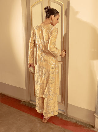 Beige embroidered kurta and pants