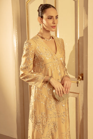 Beige embroidered kurta and pants