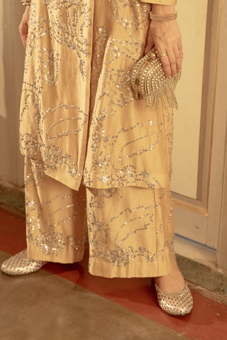 Beige embroidered kurta and pants