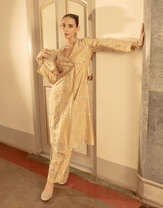 Beige embroidered kurta and pants