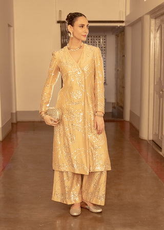 Beige embroidered kurta and pants