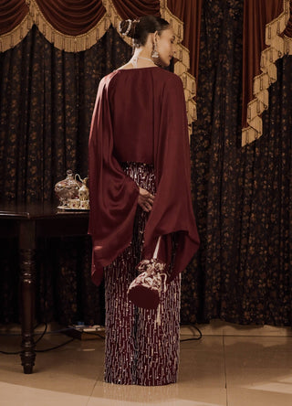 Maroon embroidered top and pants