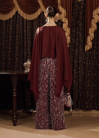 Maroon embroidered top and pants