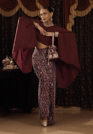 Maroon embroidered top and pants