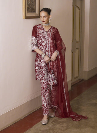 Vallari maroon embroidered kurta set