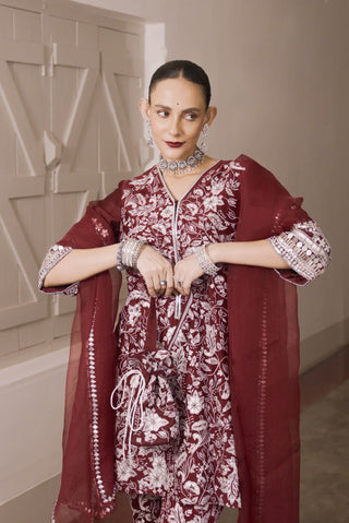 Vallari maroon embroidered kurta set