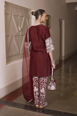 Vallari Maroon Embroidered Kurta Set by Saksham & Neharicka available on Indiaspopup