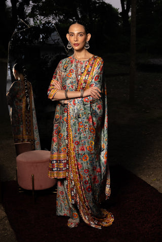 Gray printed a-line kurta set