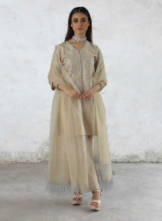 Charulata beige embroidered kurta set
