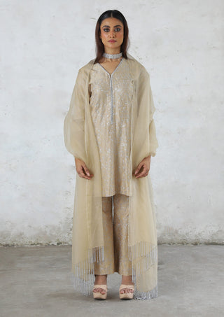 Charulata beige embroidered kurta set