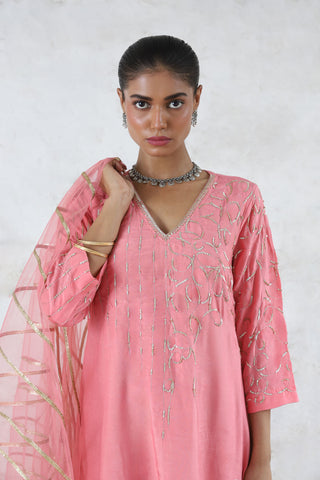 Golapi flamingo pink embroidered kurta set