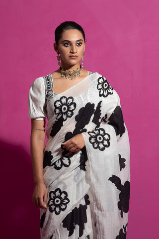 Saksham & Neharicka-Nirjhara Ivory Patchwork Sari And Unstitched Blouse-INDIASPOPUP.COM