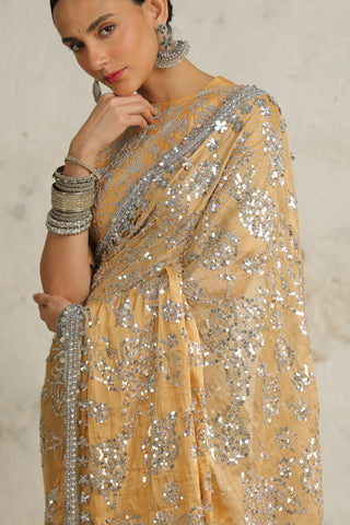 Saksham & Neharicka-Rajkumari Gold Sari And Blouse-INDIASPOPUP.COM