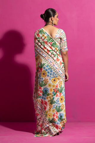 Saksham & Neharicka-Champa Bagh Multicolor Sari And Unstitched Blouse-INDIASPOPUP.COM
