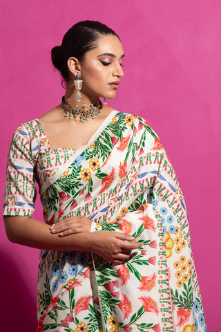 Saksham & Neharicka-Champa Bagh Multicolor Sari And Unstitched Blouse-INDIASPOPUP.COM
