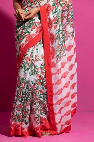 Saksham & Neharicka-Naushad Red Printed Sari And Unstitched Blouse-INDIASPOPUP.COM