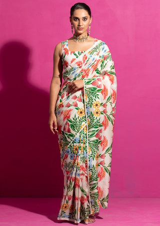 Saksham & Neharicka-Bagh-E-Kusum Multicolor Sari And Unstitched Blouse-INDIASPOPUP.COM