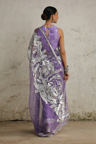 Saksham & Neharicka-Cosmos Purple Organza Sari Set-INDIASPOPUP.COM