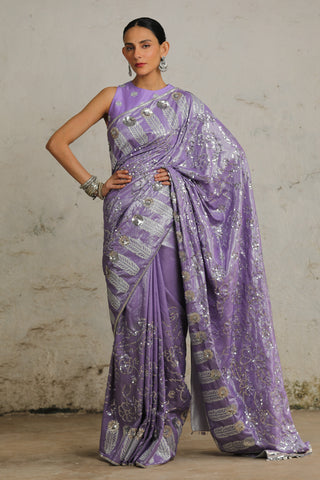Pansy purple embroidered sari set