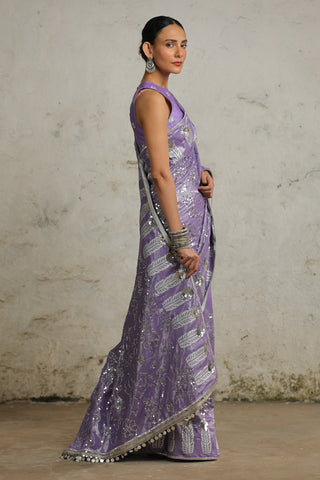 Saksham & Neharicka-Pansy Purple Embroidered Sari Set-INDIASPOPUP.COM