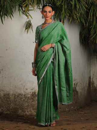 Saksham & Neharicka-Green Zari Sari Set-INDIASPOPUP.COM