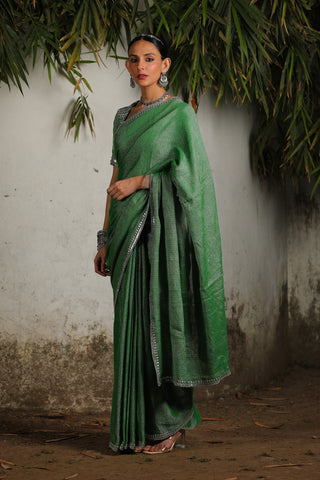 Saksham & Neharicka-Green Zari Sari Set-INDIASPOPUP.COM